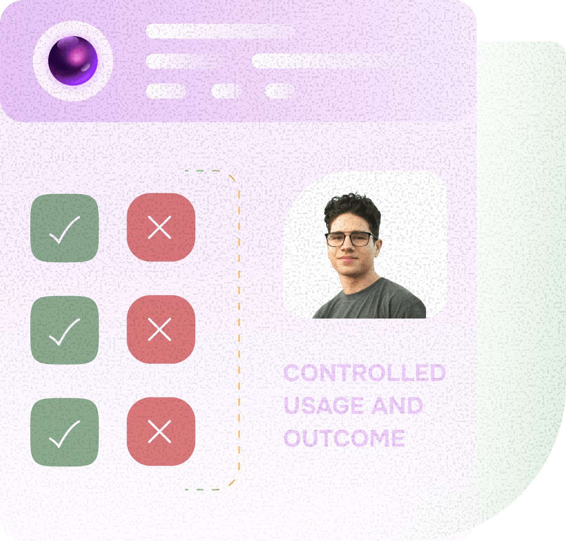 A mock Cury conversation showing controlled, permission-checked actions